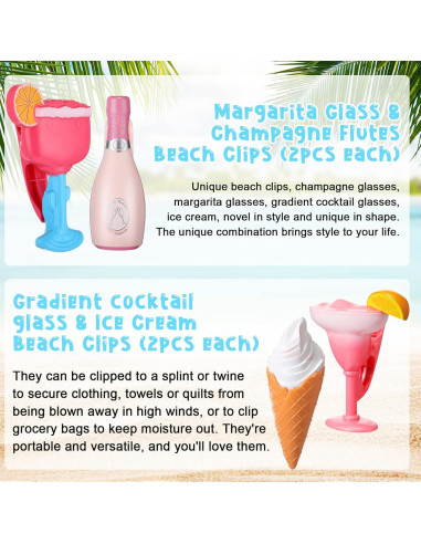 Clips para Toallas de Playa Honoson - 16 Piezas, 8 Estilos