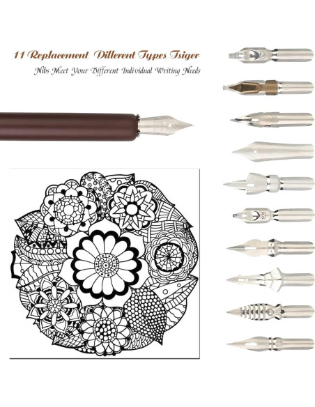 Juego de Caligrafía hhhouu con Pluma de Pavo Real y Tinta Negra