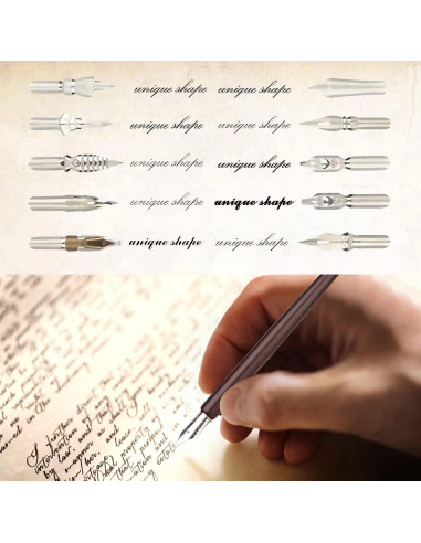 Juego de Caligrafía hhhouu con Pluma de Pavo Real y Tinta Negra