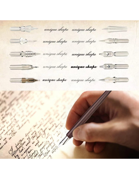 Juego de Caligrafía hhhouu con Pluma de Pavo Real y Tinta Negra