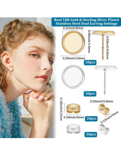 Beebeecraft 60 Piezas Configuraciones Aretes 8mm Oro 18K Plata 925 2