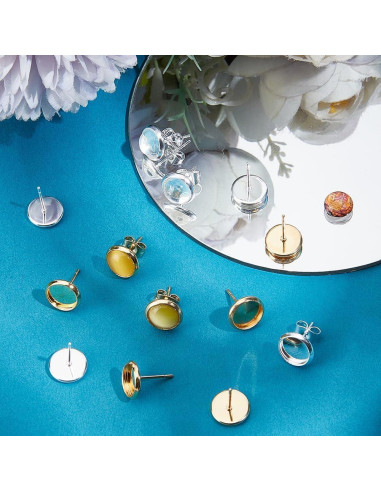 Beebeecraft 60 Piezas Configuraciones Aretes 8mm Oro 18K Plata 925