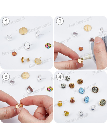 Beebeecraft 60 Piezas Configuraciones Aretes 8mm Oro 18K Plata 925