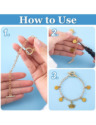 Cadenas de Pulsera DIY Isslly 2 PCS Aleación Oro Plata 19.5 cm