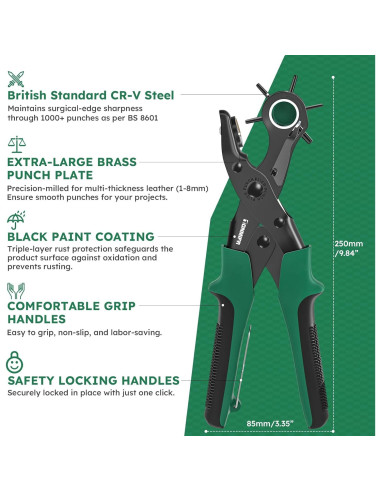 Agujereador de Cuero Tonmifr Profesional 6 Tamaños 2-4.5mm