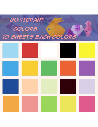 200 Hojas de Papel Origami Doble Cara 20x20 cm KWZVUN