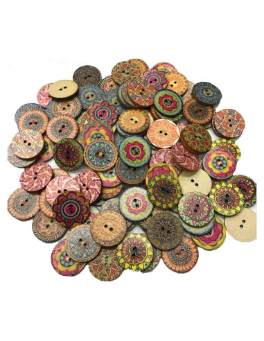 200 Botones de Madera Vintage Haawooky 20mm Multicolor