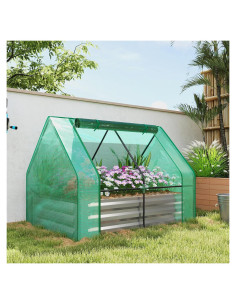Huerto Elevado Galvanizado Outsunny 1.22x0.91m con Invernadero