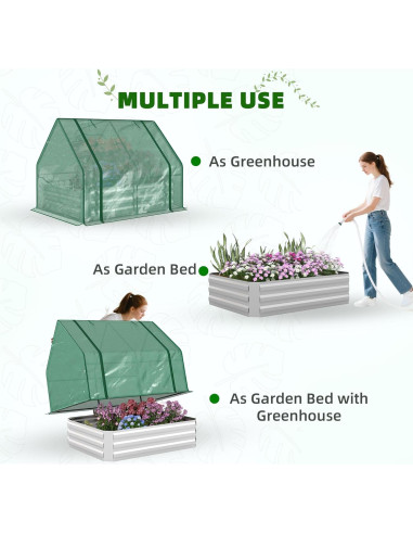 Huerto Elevado Galvanizado Outsunny 1.22x0.91m con Invernadero