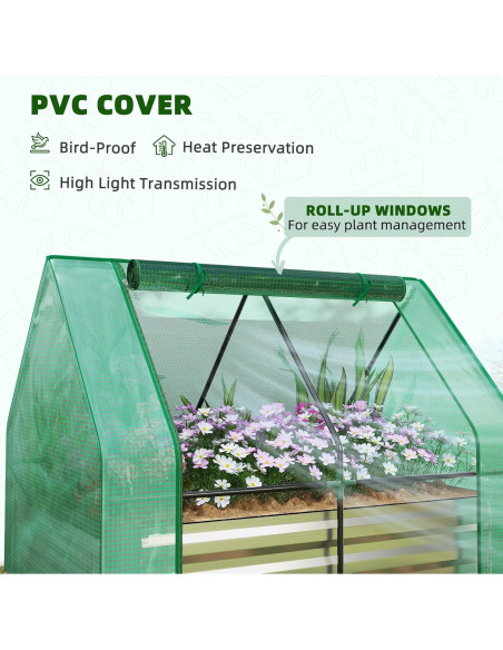 Huerto Elevado Galvanizado Outsunny 1.22x0.91m con Invernadero