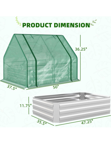 Huerto Elevado Galvanizado Outsunny 1.22x0.91m con Invernadero