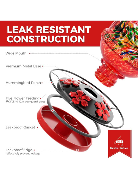 Alimentador de Colibríes de Vidrio Grete Gotye 709 ml Rojo