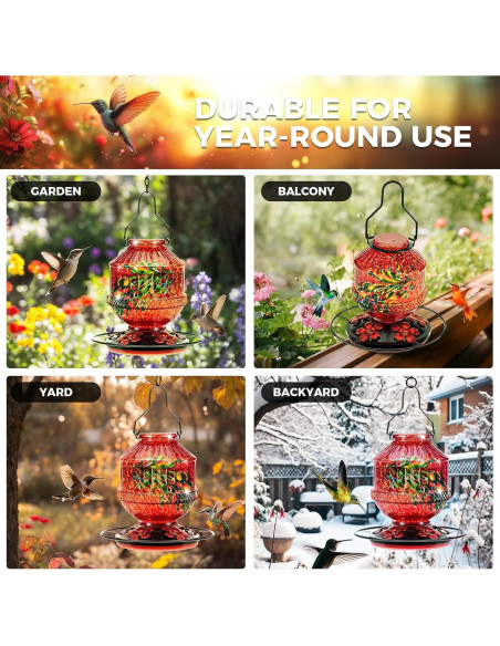 Alimentador de Colibríes de Vidrio Grete Gotye 709 ml Rojo