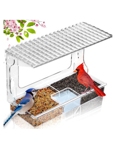 Comedero para Aves Gbekery de Ventana Acrílico con Bandeja