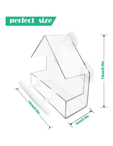 Comedero para Aves de Ventana WLLKOO Acrílico 15x7x15cm