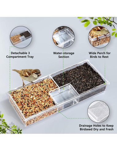 Comedero para Aves Gbekery de Ventana Acrílico con Bandeja
