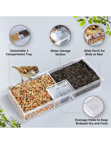 Comedero para Aves Gbekery de Ventana Acrílico con Bandeja