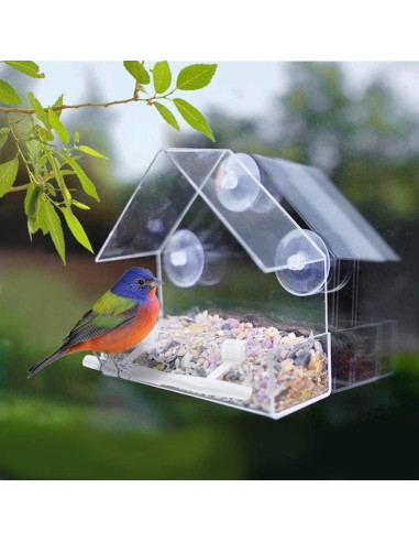Comedero para Aves de Ventana WLLKOO Acrílico 15x7x15cm
