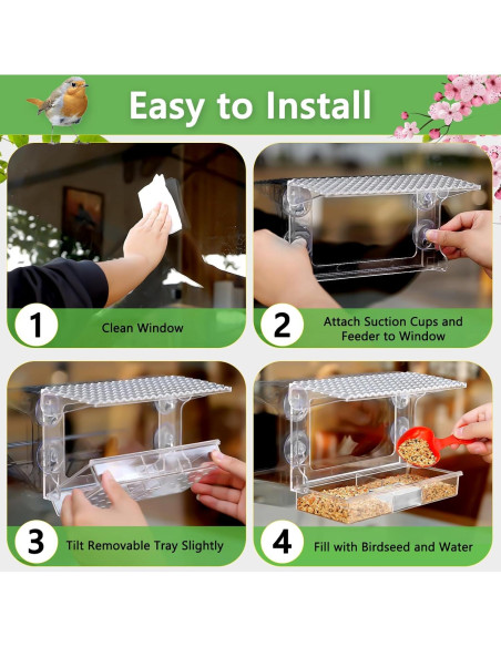 Comedero para Aves Gbekery de Ventana Acrílico con Bandeja
