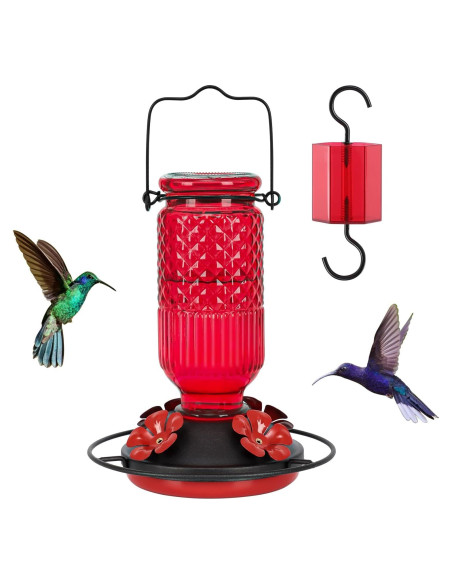 Alimentador de Colibríes de Vidrio Feed Garden 16 oz Rojo