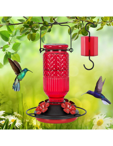 Alimentador de Colibríes de Vidrio Feed Garden 16 oz Rojo