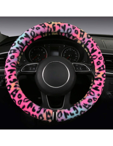 Cubierta de Volante HEHA Fuzzy Leopardo 36.83-39.37 cm Rojo