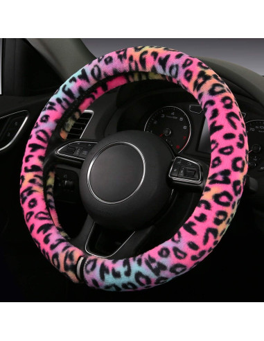 Cubierta de Volante HEHA Fuzzy Leopardo 36.83-39.37 cm Rojo