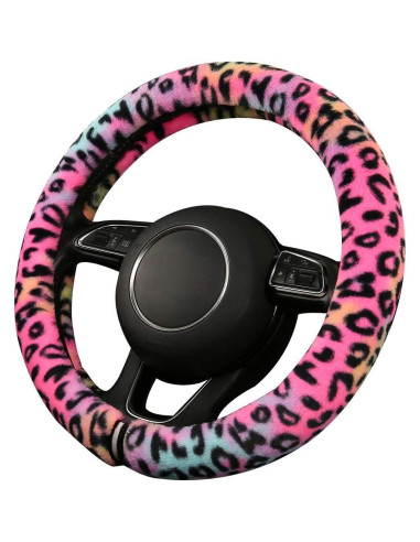 Cubierta de Volante HEHA Fuzzy Leopardo 36.83-39.37 cm Rojo