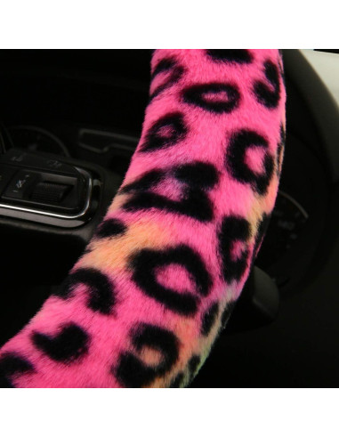 Cubierta de Volante HEHA Fuzzy Leopardo 36.83-39.37 cm Rojo