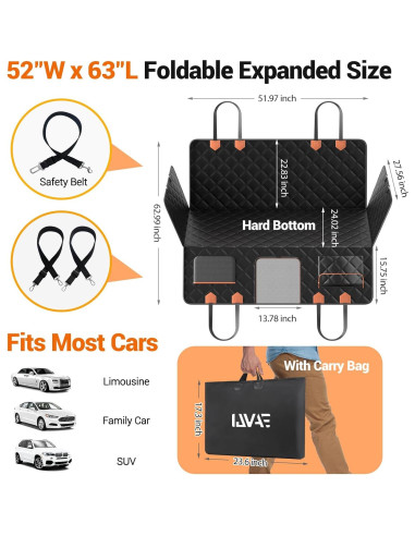 Funda de Asiento de Coche para Perros IJVAE Negra Impermeable