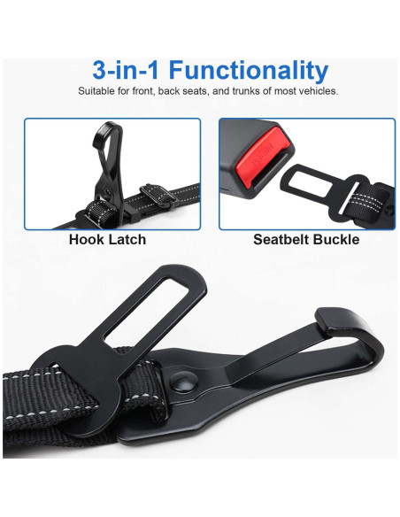 Cinturón de Seguridad para Perros WUGAUWOR 3 en 1 Ajustable 50-90 cm