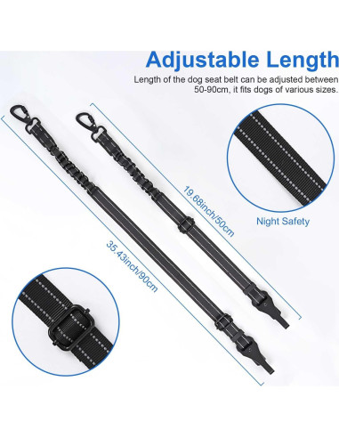 Cinturón de Seguridad para Perros WUGAUWOR 3 en 1 Ajustable 50-90 cm