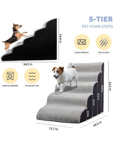 Escalera para Perros LitaiL de 62 cm 5 Pasos para Camas Altas