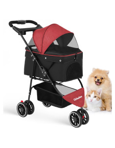 Carrito de Paseo Plegable Chihuahua 3 Ruedas Rojo/Negro
