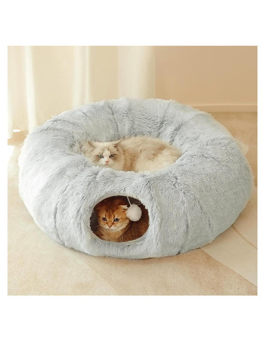 Cama túnel para gatos Bininl Donut 86 cm Gris con cojín