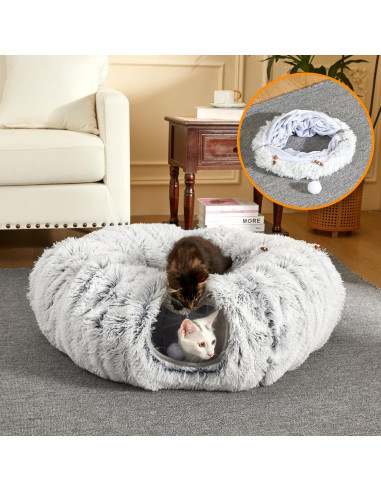 Cama túnel para gatos Bininl Donut 86 cm Gris con cojín