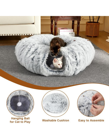 Cama túnel para gatos Bininl Donut 86 cm Gris con cojín