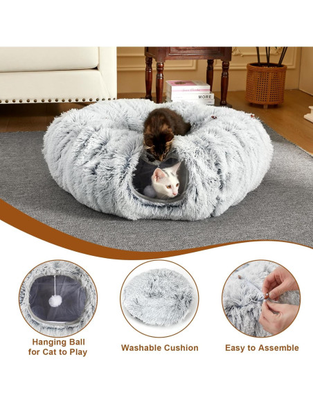 Cama túnel para gatos Bininl Donut 86 cm Gris con cojín Cama túnel para gatos Bininl Donut 86 cm Gris con cojín