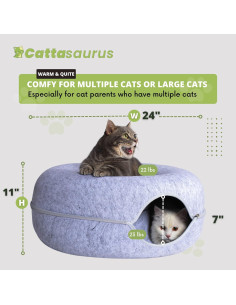 Cueva para Gatos CATTASAURUS Peekaboo Grande Gris Claro 2