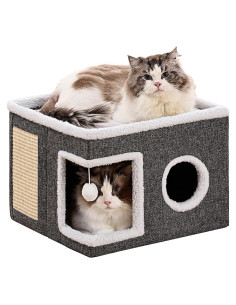 Cama para Gatos Crispenia Grande 40x40x31cm Gris con Rasguñador