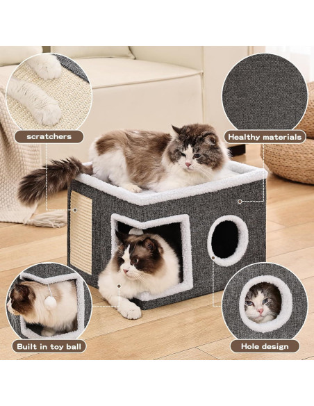 Cama para Gatos Crispenia Grande 40x40x31cm Gris con Rasguñador