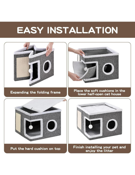 Cama para Gatos Crispenia Grande 40x40x31cm Gris con Rasguñador