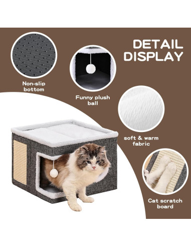 Cama para Gatos Crispenia Grande 40x40x31cm Gris con Rasguñador