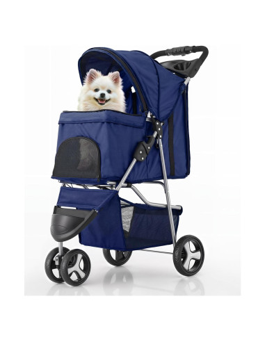 Carrito de Mascotas MoNiBloom 3 Ruedas Plegable Azul Marino