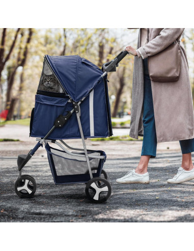 Carrito de Mascotas MoNiBloom 3 Ruedas Plegable Azul Marino