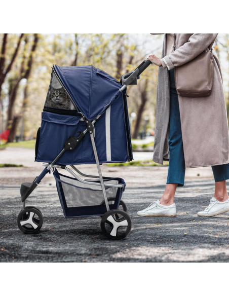 Carrito de Mascotas MoNiBloom 3 Ruedas Plegable Azul Marino