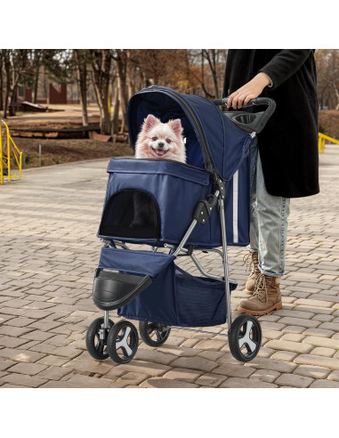 Carrito de Mascotas MoNiBloom 3 Ruedas Plegable Azul Marino