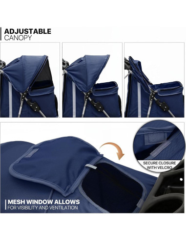 Carrito de Mascotas MoNiBloom 3 Ruedas Plegable Azul Marino