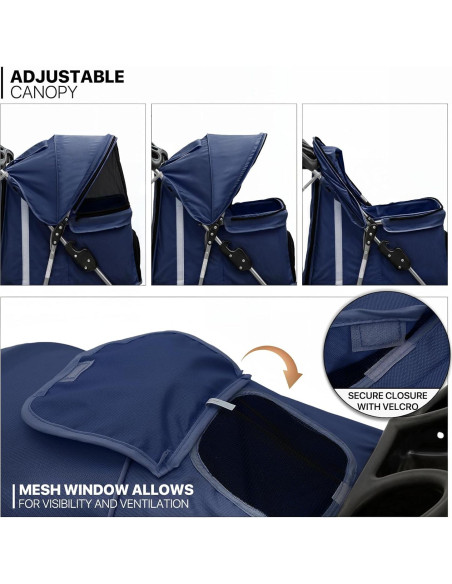 Carrito de Mascotas MoNiBloom 3 Ruedas Plegable Azul Marino