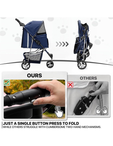 Carrito de Mascotas MoNiBloom 3 Ruedas Plegable Azul Marino